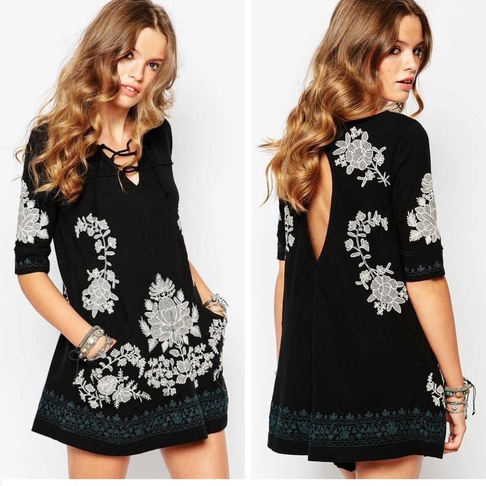 Free People Talia Black Embroidered Tunic Dress